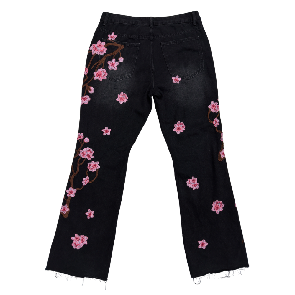 PANTALÓN CABALLERO NEGRO BORDADO FLORAL