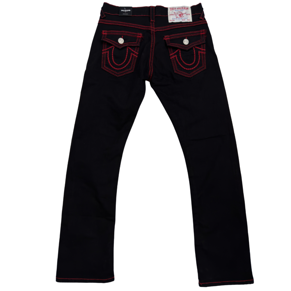 PANTALÓN CABALLERO TRUE RELIGION NEGRO DETALLES ROJOS