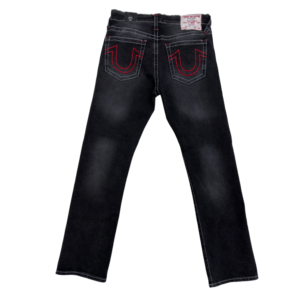 PANTALÓN CABALLERO TRUE RELIGION GRIS DETALLES ROJOS