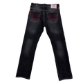 PANTALÓN CABALLERO TRUE RELIGION GRIS DETALLES ROJOS