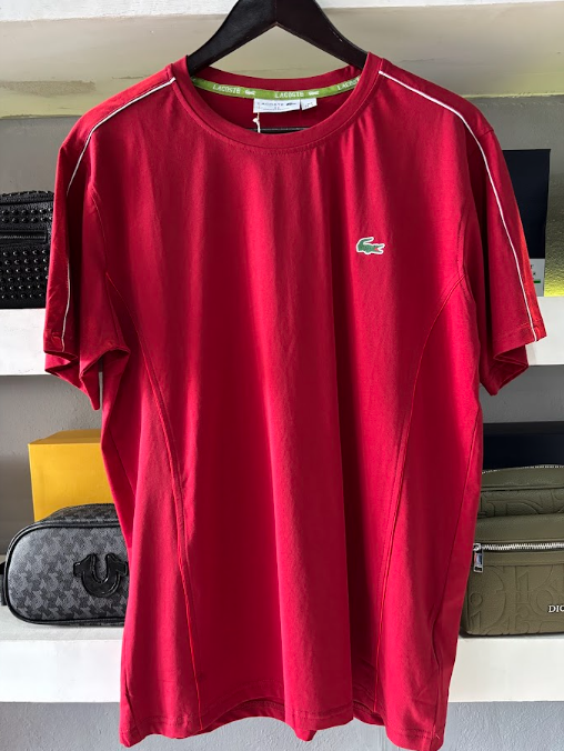PLAYERA LACOSTE "ROJA LINEAS BLANCAS"