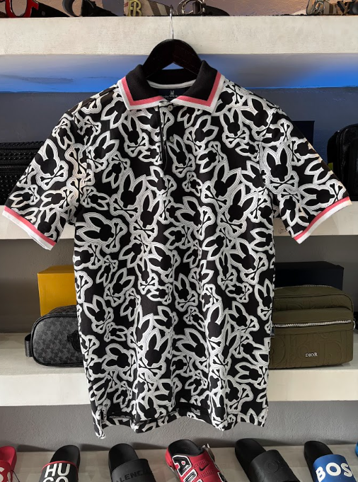 POLO PSYCHO BUNNY "MONOGRAMA DETALLES ROSA Y NEGRO"