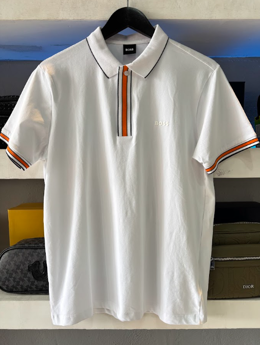 POLO BOSS "BLANCO DETALLES MANGA NARANJA"