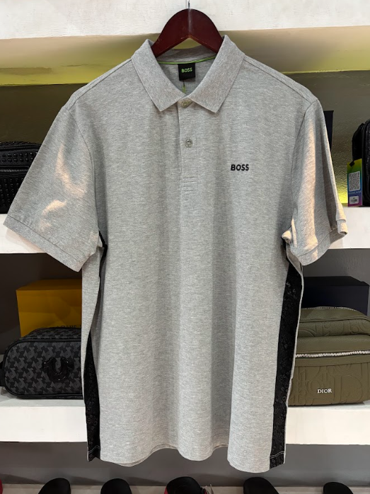 POLO BOSS "GRIS FRANJAS NEGRAS"