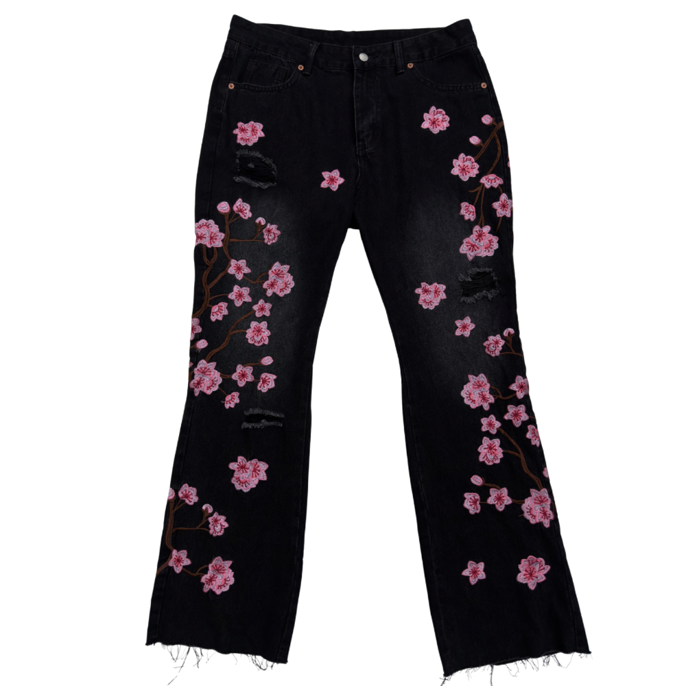 PANTALÓN CABALLERO NEGRO BORDADO FLORAL