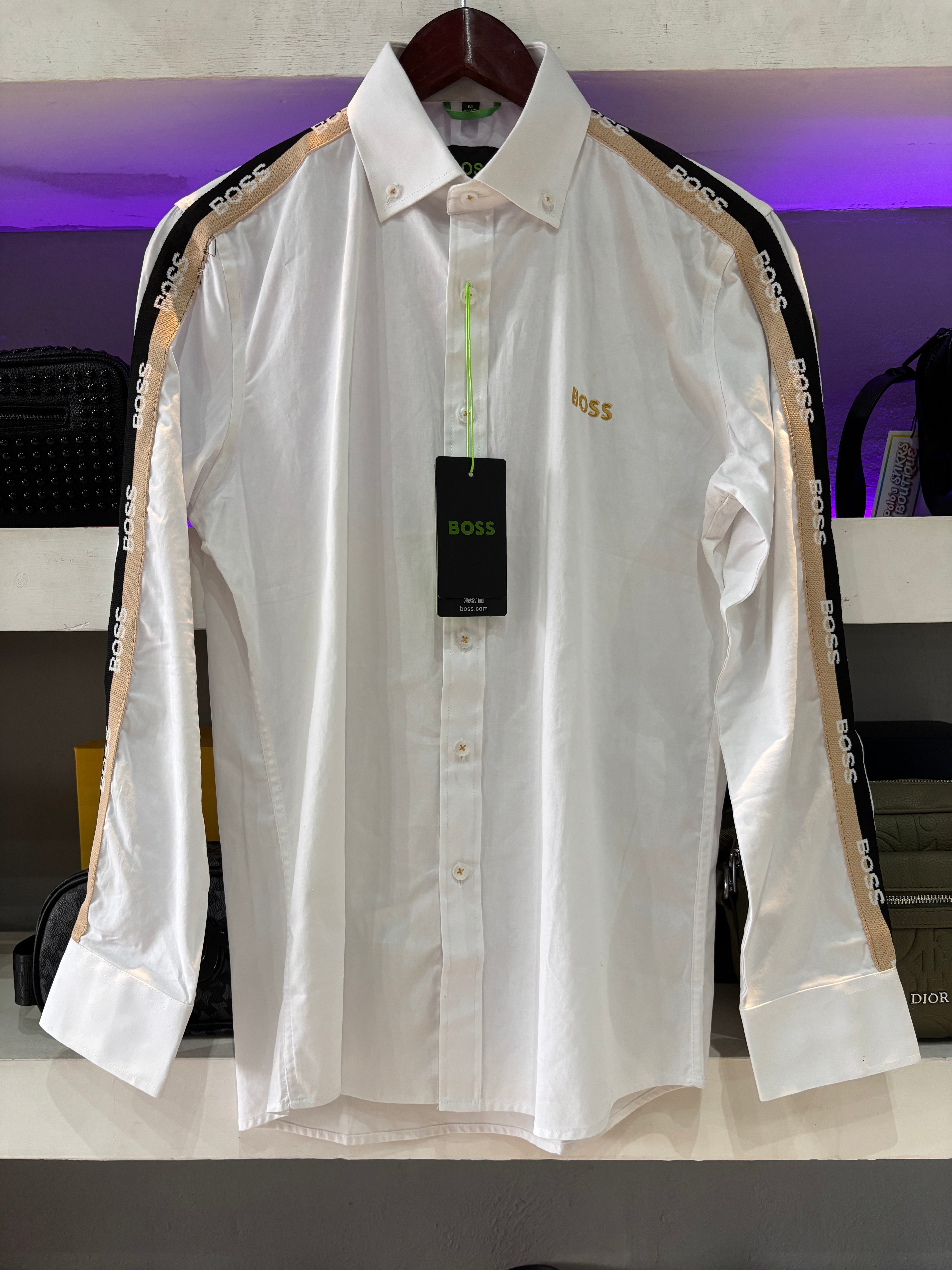 CAMISA BOSS "BLANCA MANGAS BEIGE/NEGRO"