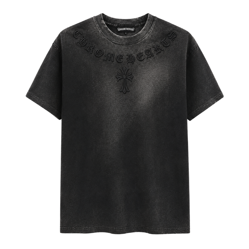PLAYERA CHROME HEARTS "CRUZ CUELLO NEGRA DESLAVADA"
