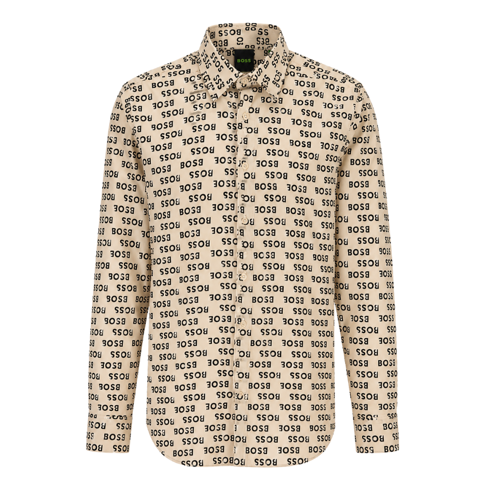 CAMISA BOSS "BEIGE MONOGRAMA NEGRO"