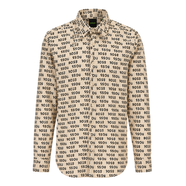 CAMISA BOSS "BEIGE MONOGRAMA NEGRO"
