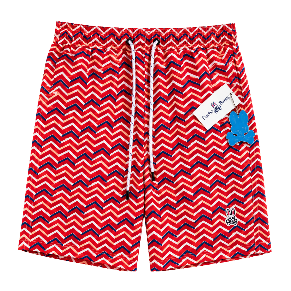 SHORT DE PLAYA PSYCHO BUNNY "ROJO CON LINEAS"
