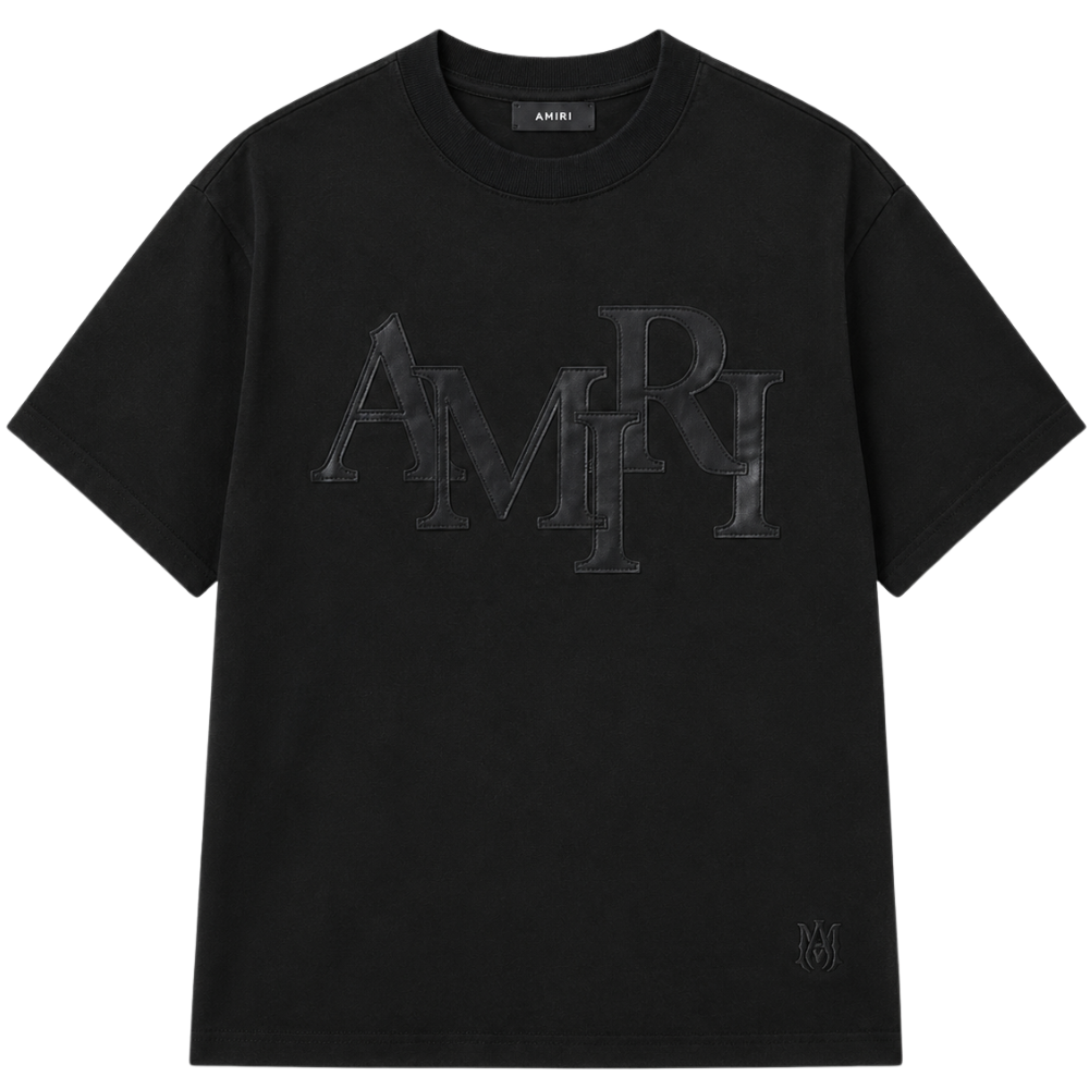PLAYERA AMIRI "NEGRA LETRAS DE CUERO"