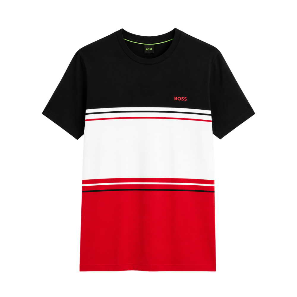 PLAYERA BOSS "LINEAS NEGRO/BLANCO/ROJO"