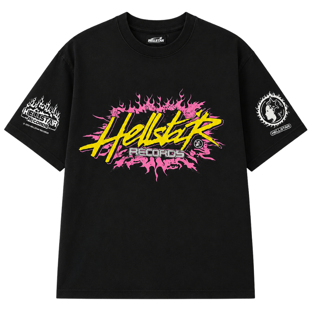 PLAYERA HELLSTAR "RECORDS DETALLES ROSA/AMARILLO"