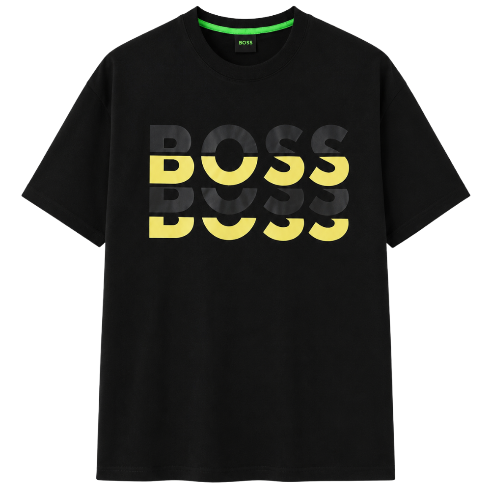 PLAYERA BOSS "NEGRA LETRAS GRIS/AMARILLO"