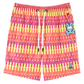 SHORT DE PLAYA PSYCHO BUNNY "AMARILLO RECTANCULOS NARANJA/ROJO"