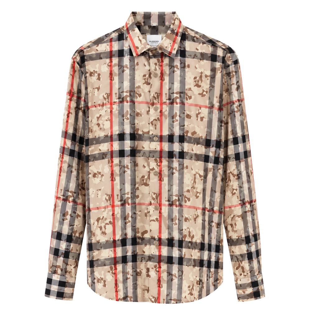 CAMISA BURBERRY "CAMIFLAJE BEIGE LINEAS ROJAS"