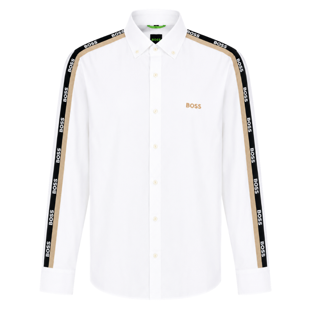 CAMISA BOSS "BLANCA MANGAS BEIGE/NEGRO"