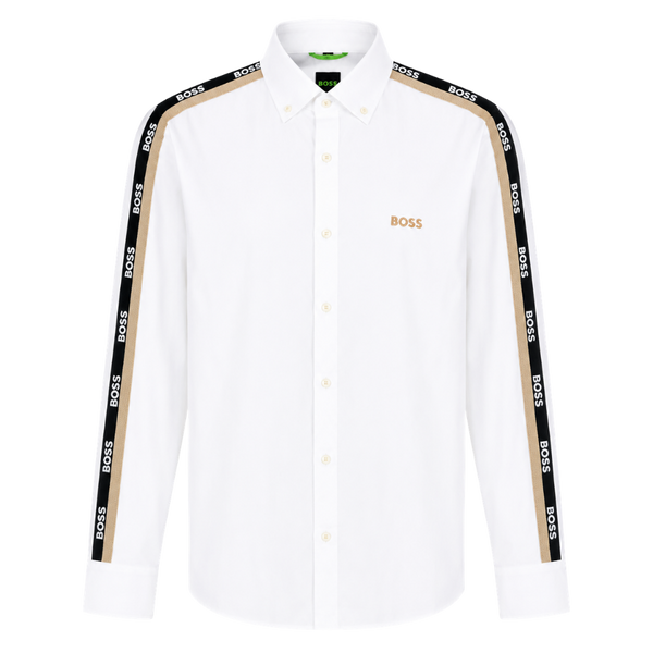 CAMISA BOSS "BLANCA MANGAS BEIGE/NEGRO"