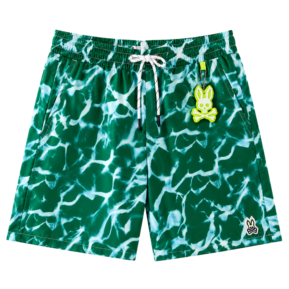 SHORT DE PLAYA PSYCHO BUNNY "VERDE TEXTURA AGUA"