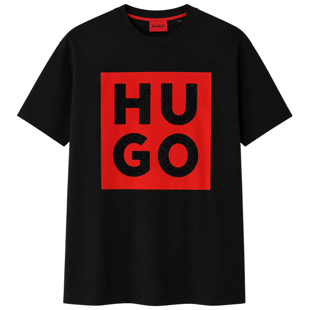 PLAYERA HUGO "NEGRA LETRAS BRILLOSAS"