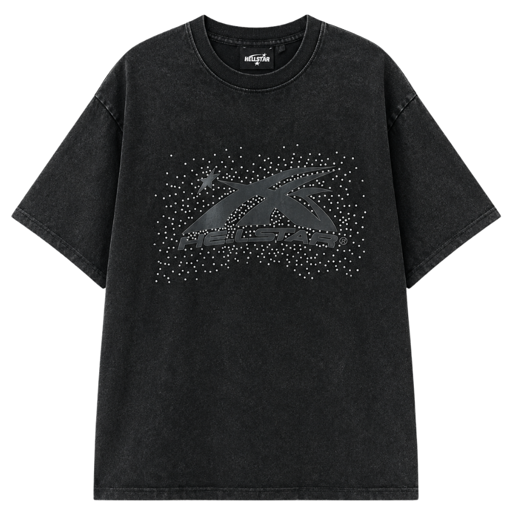 PLAYERA HELLSTAR "NEGRA DESGASTADA BRILLOS"