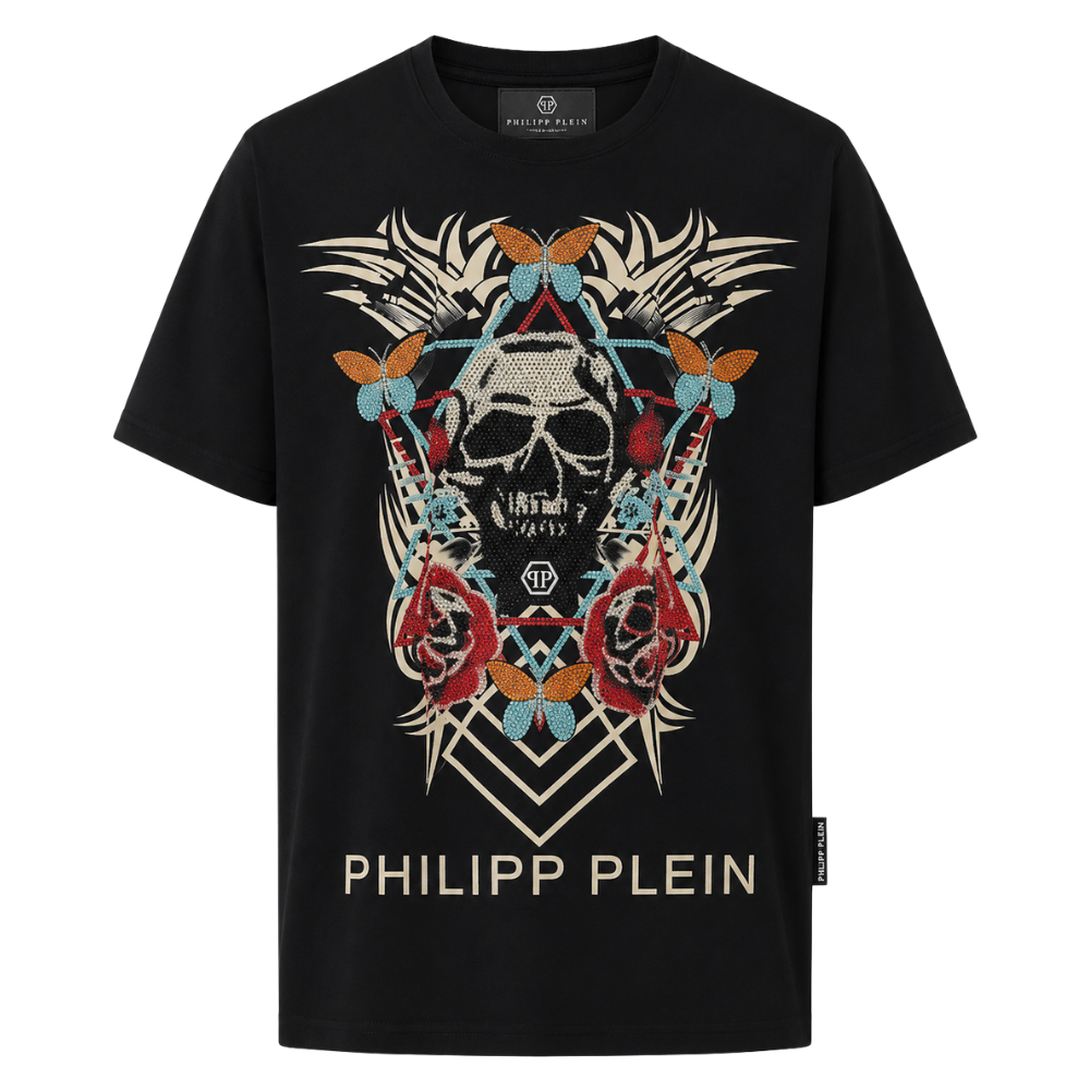 PLAYERA PHILIPP PLEIN "NEGRA CALAVERA MARIPOSA"