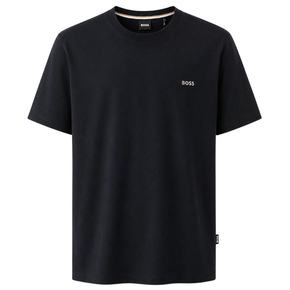 PLAYERA BOSS "NEGRA LOGO PEQUEGO BEIGE"
