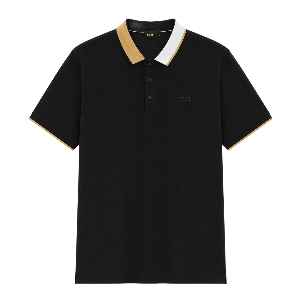 POLO BOSS "NEGRA DETALLES CUELLO BEIGE"