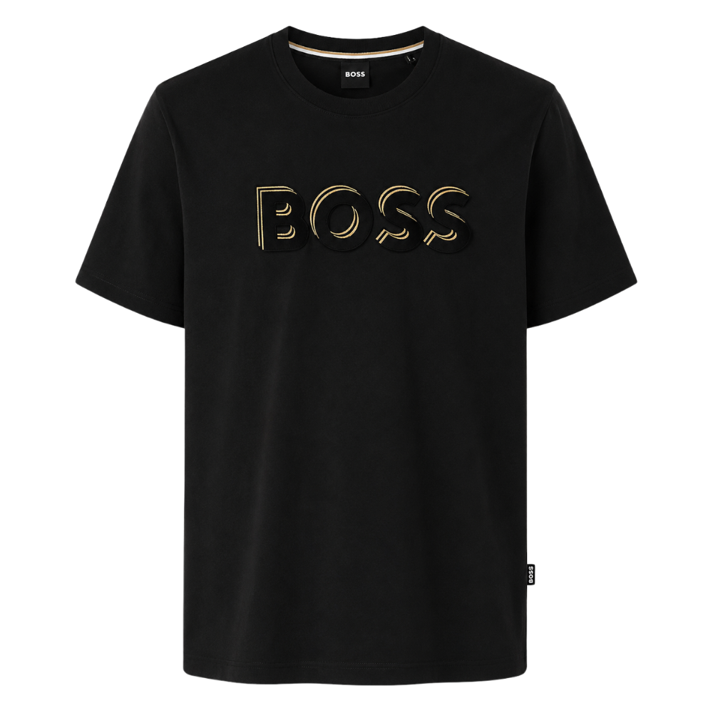 PLAYERA BOSS "NEGRA LOGO NEGRO/BEIGE"