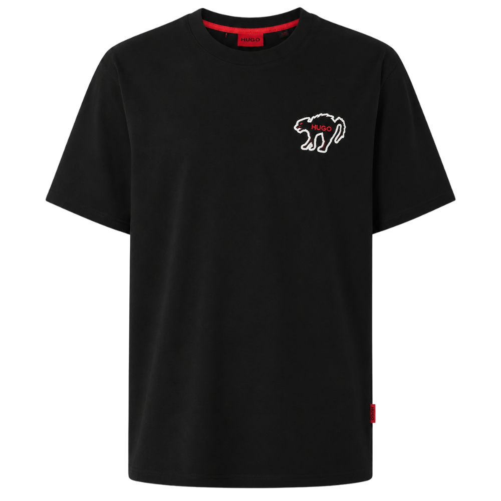PLAYERA HUGO "NEGRA GATO DETALLES ROJOS"