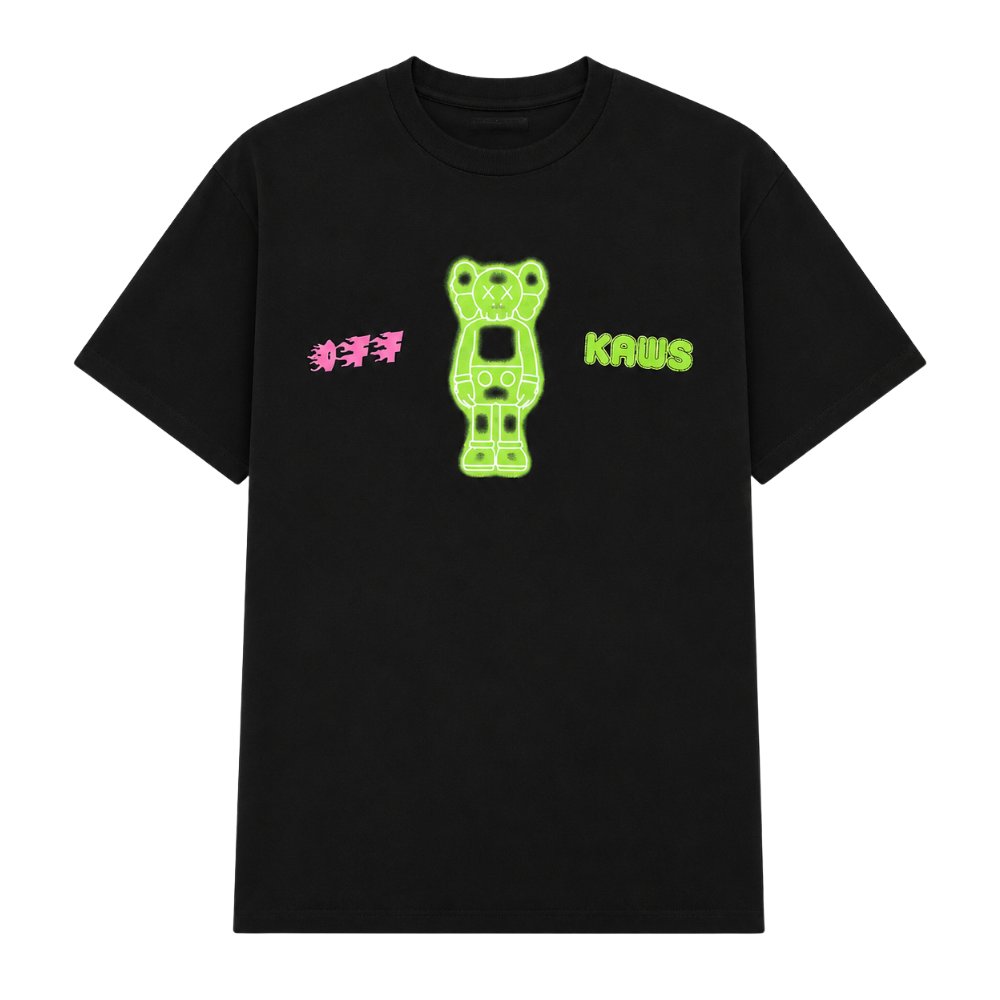 PLAYERA OFF WHITE X KAWS "NEGRA DETALLES NEÓN"