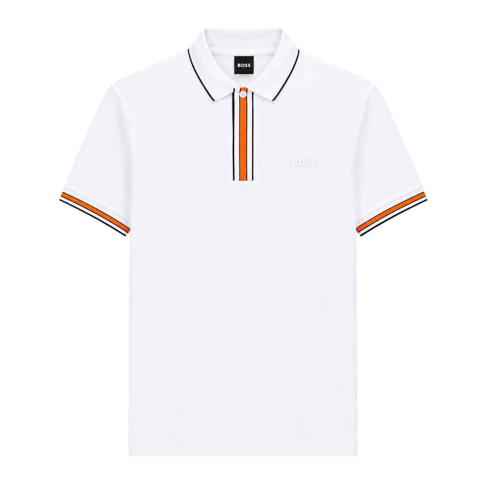 POLO BOSS "BLANCO DETALLES MANGA NARANJA"
