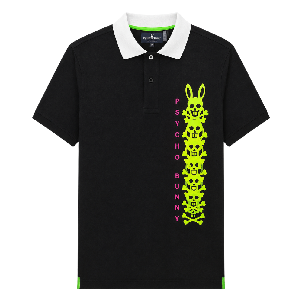 POLO PSYCHO BUNNY "NEGRA CONEJO VERDE NEON"