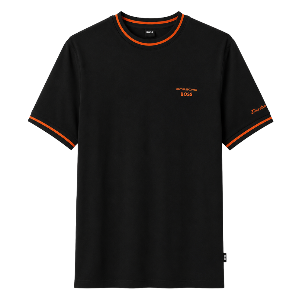 PLAYERA BOSS X PORSCHE "NEGRA CUELLO ROJO"