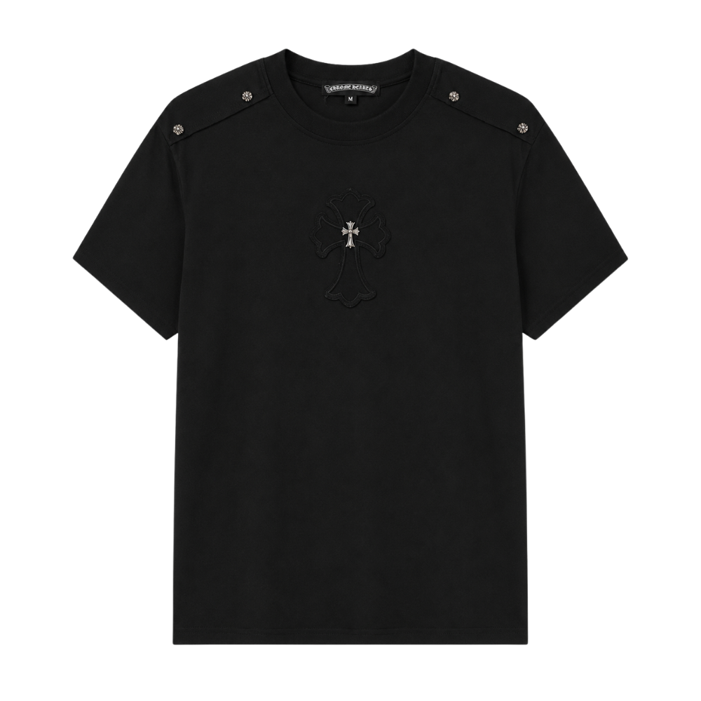PLAYERA CHROME HEARTS "CRUZ METALICA NEGRA"