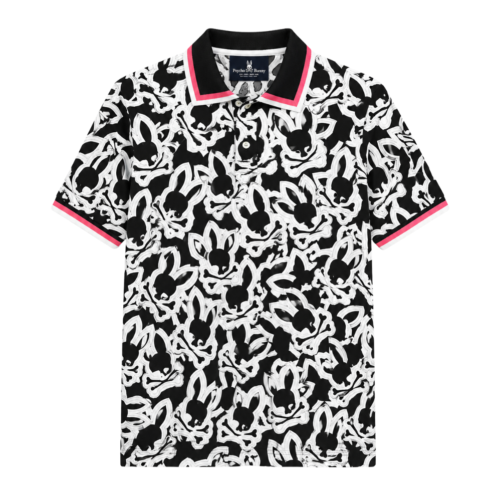 POLO PSYCHO BUNNY "MONOGRAMA DETALLES ROSA Y NEGRO"