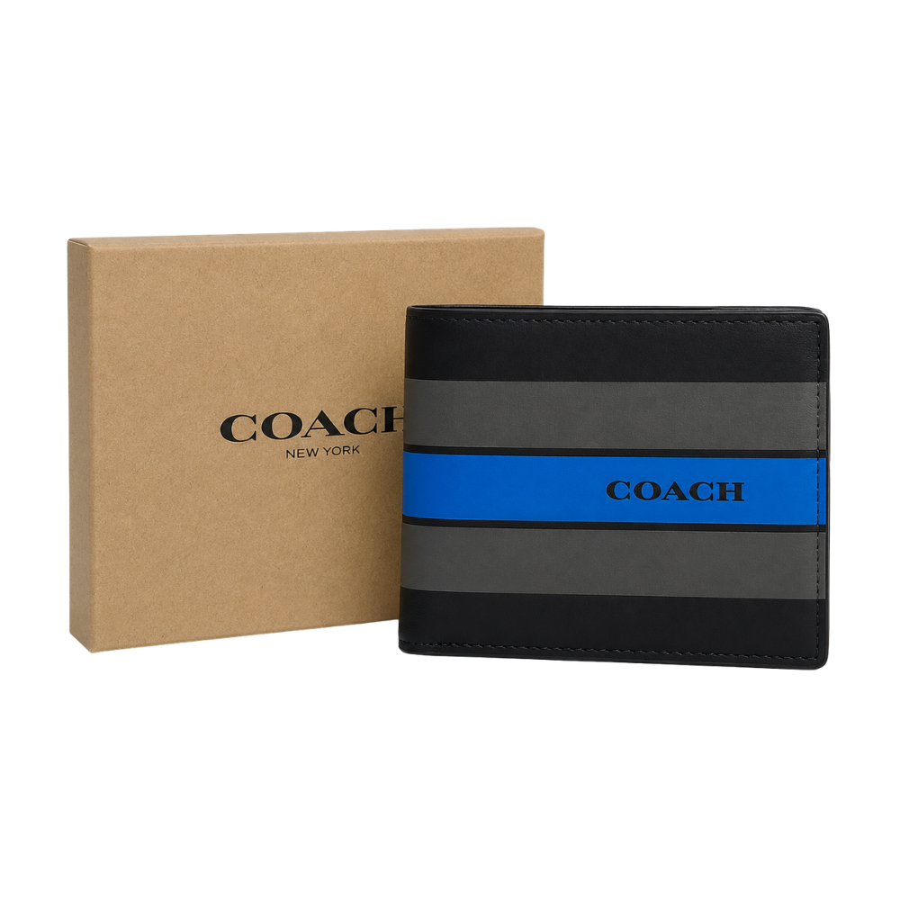 CARTERA COACH "NEGRA LINEA AZUL"
