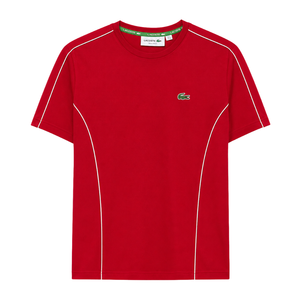PLAYERA LACOSTE "ROJA LINEAS BLANCAS"