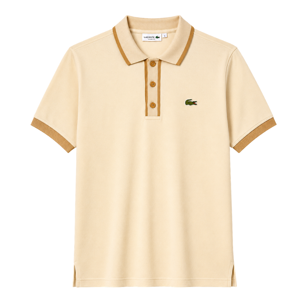 POLO LACOSTE "BEIGE DETALLES CAFÉ"
