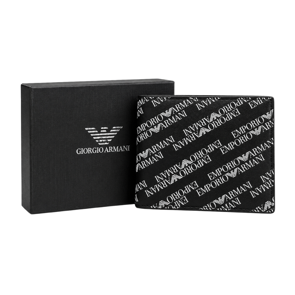 CARTERA EMPORIO ARMANI "NEGRA MONOGRAMA BLANCA"